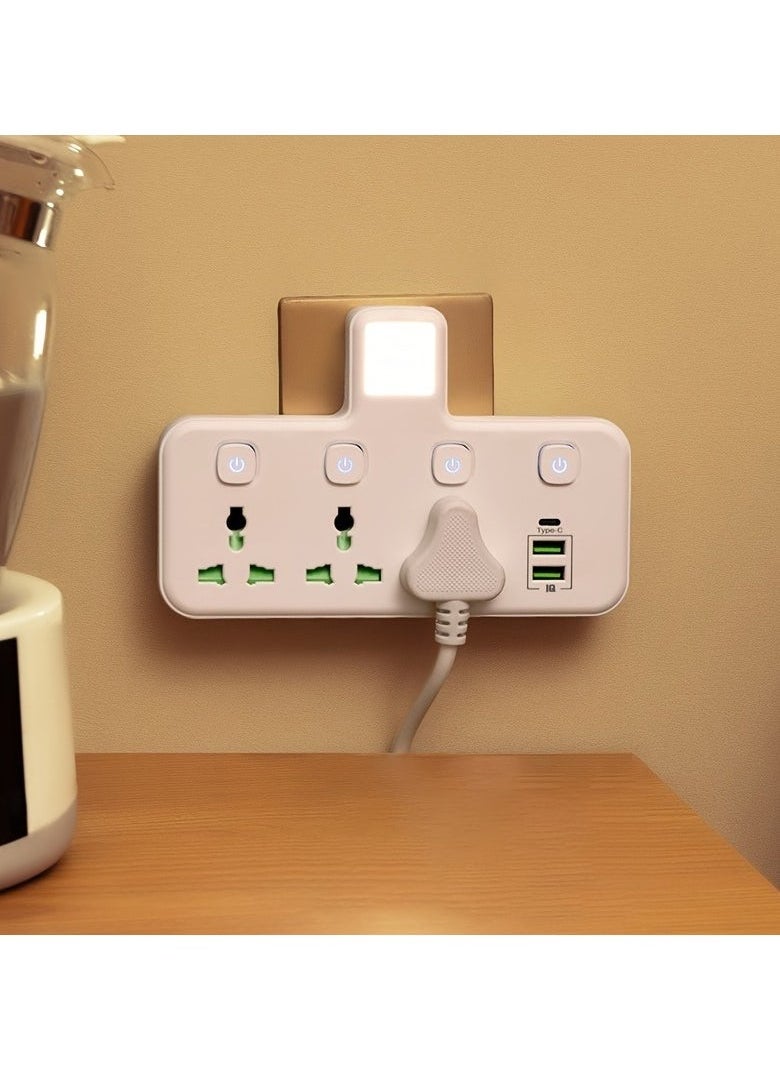 Generic British Standard Plug Wall-mounted Independent Switch Power Socket With 3 Sockets, 2 USB Ports, And 1 Type C  - Image 1
