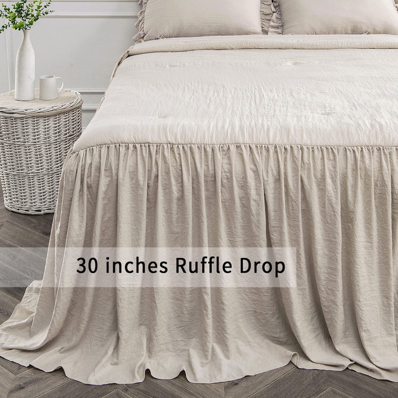 Bonlino Home Bedding Bedspread Set Quilt - Farmhouse Bedspread Summer Coverlet Bed Spreads, Lightweight Quilt Chic Vintage Bedding Ruffle Skirt Bedroom Rustic with 2 Pillow Shams (Queen, Wheat) - Image 3