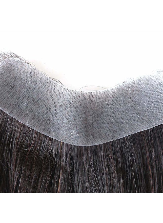 ZigZag Hair - Mens Hairline Toupee 1.5x7inch V-Shape Toupee for Men Real Human Hair Soft Thin Skin Mens Hairpieces Hair Replacement System (1.5x7inch, 1B) - Image 1