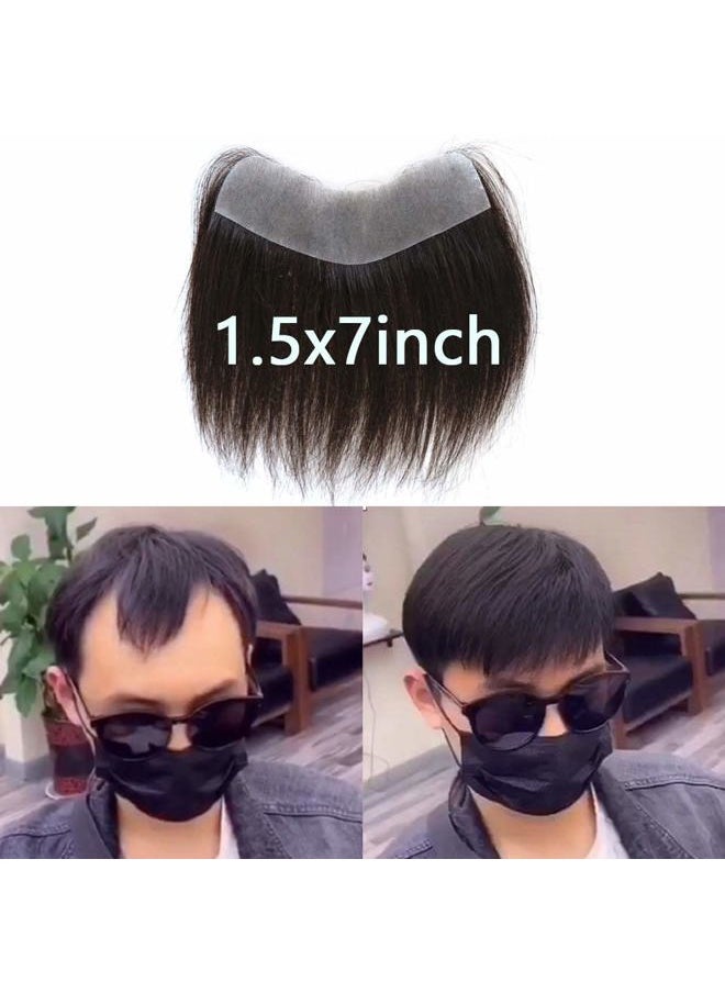 ZigZag Hair - Mens Hairline Toupee 1.5x7inch V-Shape Toupee for Men Real Human Hair Soft Thin Skin Mens Hairpieces Hair Replacement System (1.5x7inch, 1B) - Image 1