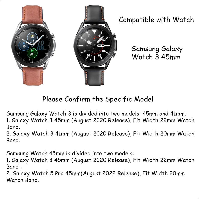 Snowoxen Galaxy Watch 3 45mm Bands 2 Pack, Compatible with Samsung Band, Width 22mm Leather, for Men Women Quick Release Smart Straps Unisex Size(Black+Brown) - Image 3
