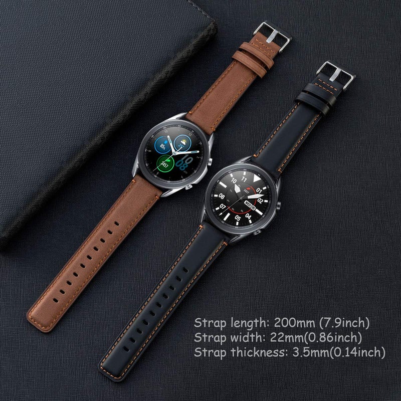 Snowoxen Galaxy Watch 3 45mm Bands 2 Pack, Compatible with Samsung Band, Width 22mm Leather, for Men Women Quick Release Smart Straps Unisex Size(Black+Brown) - Image 2