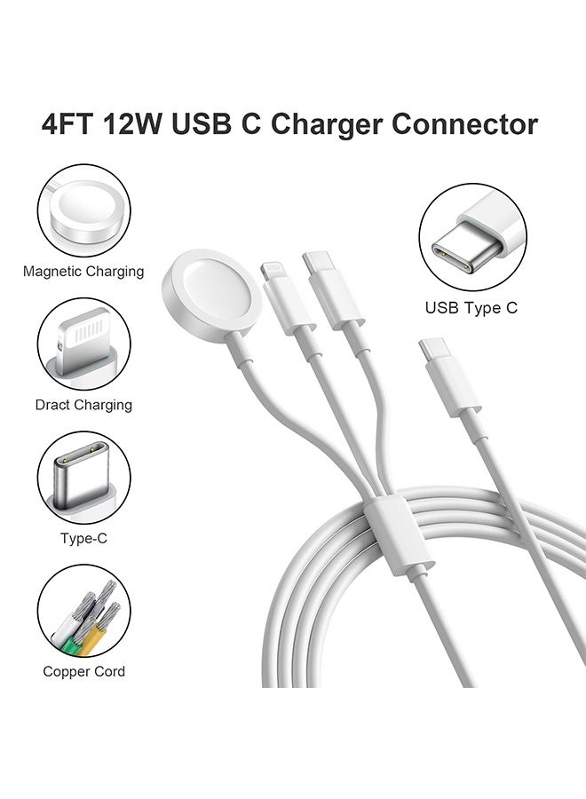 Type C 3-in-1 Fast Charging for iPhone&Watch(1.2m)White，Premium Charger Cable，Smart Watch Magnetic Cable For Watch Series 9 8 7 6 5 4 3 2 1 SE1 SE2 & iPhone 15/14/13/12/11  - Image 3