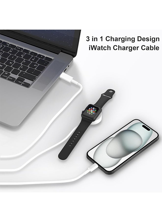 Type C 3-in-1 Fast Charging for iPhone&Watch(1.2m)White，Premium Charger Cable，Smart Watch Magnetic Cable For Watch Series 9 8 7 6 5 4 3 2 1 SE1 SE2 & iPhone 15/14/13/12/11  - Image 2