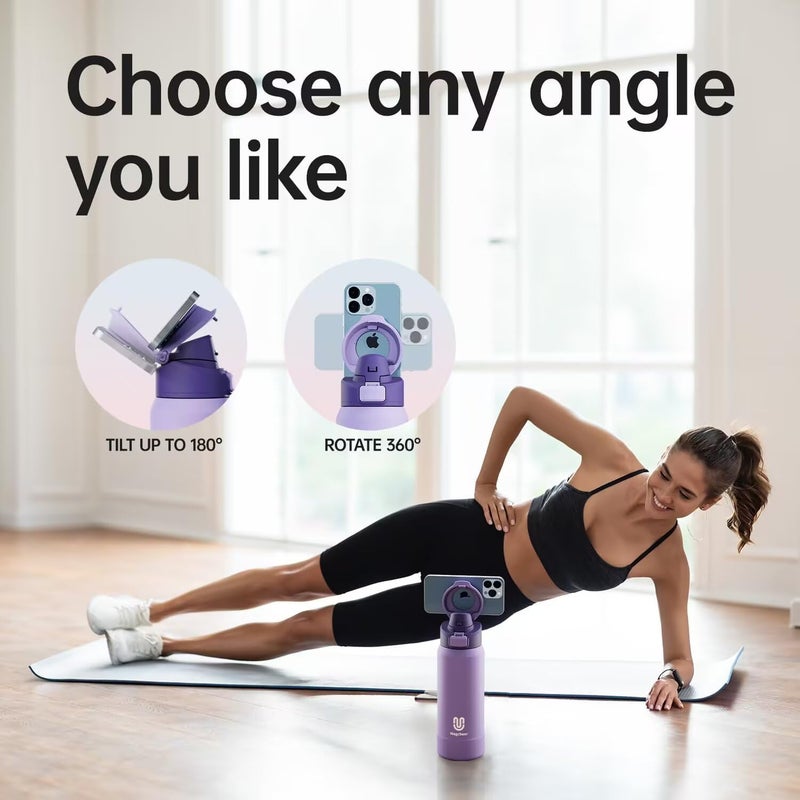 Magcheer Insulated Magnetic Water Bottle - Reusable Stainless Steel Bottle with MagSafe Compatible Phone Holder - Keeps Cold for 24 Hours - Perfect for Gym, Sports, and Travel - Lavender 24oz - Image 4