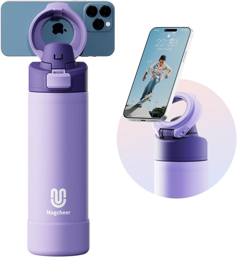 Magcheer Insulated Magnetic Water Bottle - Reusable Stainless Steel Bottle with MagSafe Compatible Phone Holder - Keeps Cold for 24 Hours - Perfect for Gym, Sports, and Travel - Lavender 24oz - Image 1