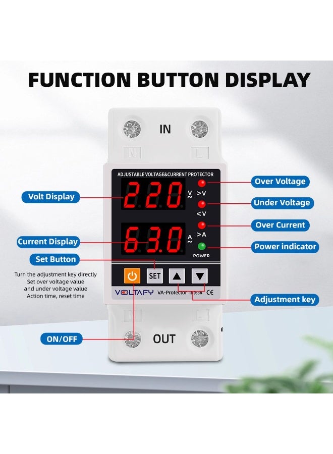 Smart Home Security Circuit Breaker (63A 220V), Digital Protection Device Against Voltage and Overcurrent, with Auto Reconnect and Display - Image 2