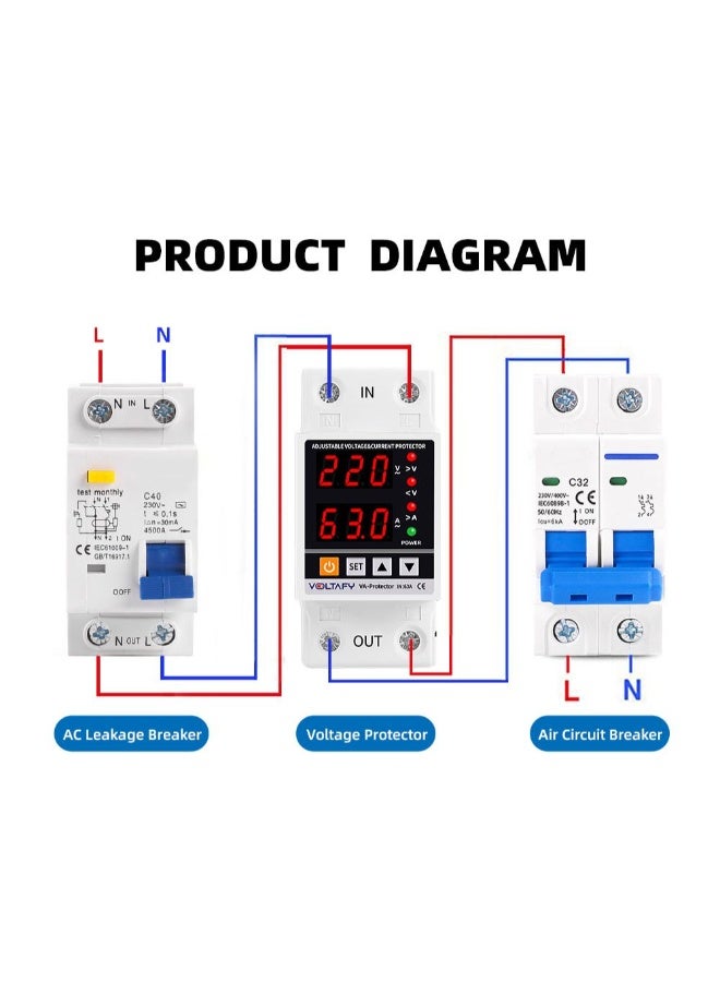 Smart Home Security Circuit Breaker (63A 220V), Digital Protection Device Against Voltage and Overcurrent, with Auto Reconnect and Display - Image 3