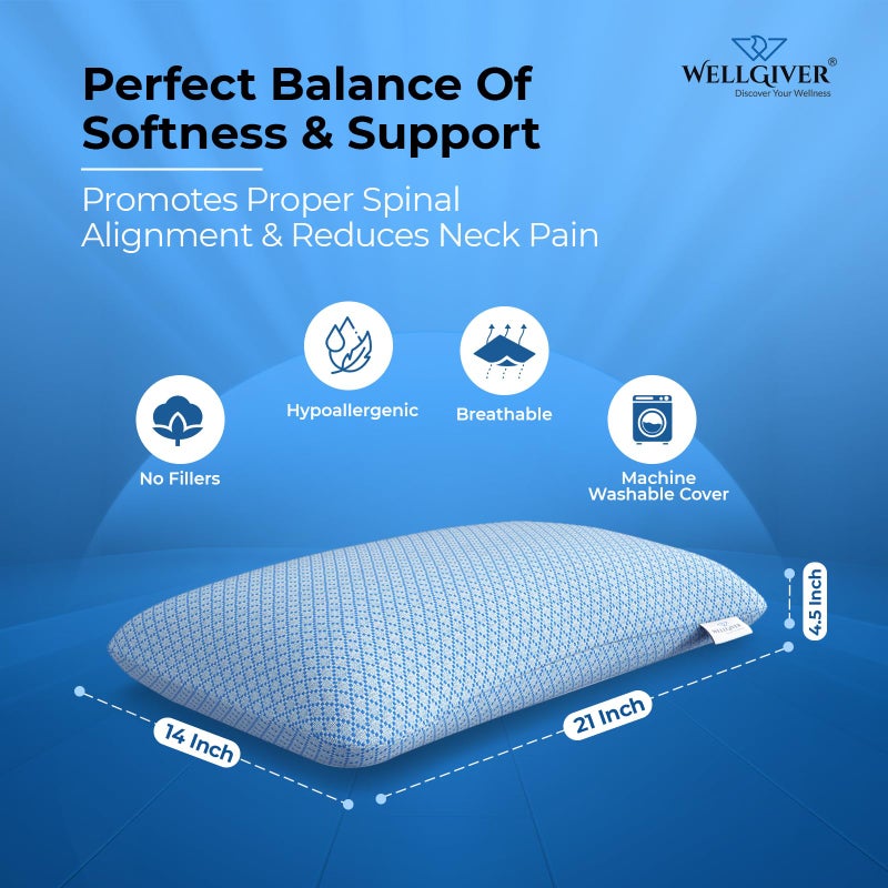 WELLGIVER WELLGIVER Ergonomic Memory Foam Pillow for Neck Pain | 2 Years Warranty | 21 x 14 x 4.5 Inch | Orthopedic Pillow for Side Sleeping | Removable Washable Jacquard Blue Cover | Pack of 1 - Image 2