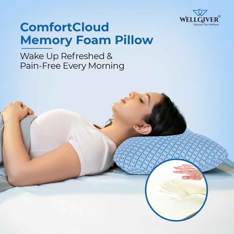 WELLGIVER WELLGIVER Ergonomic Memory Foam Pillow for Neck Pain | 2 Years Warranty | 21 x 14 x 4.5 Inch | Orthopedic Pillow for Side Sleeping | Removable Washable Jacquard Blue Cover | Pack of 1 - Image 5