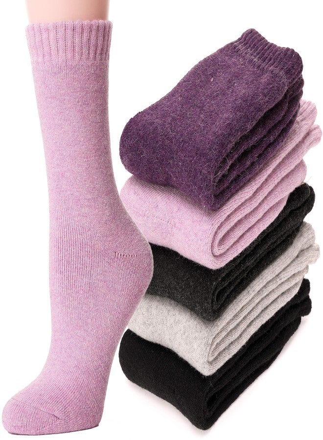 ANTSANG Merino Wool Socks for Women Hiking Thermal Warm Thick Winter Boot Comfy Crew Cozy Cabin Heavy Work Snow Soft Ladies Socks 5 Pairs Christmas Stocking Stuffer White Elephant Gifts(Solid Color A) - Image 1
