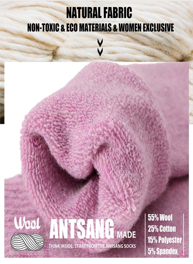 ANTSANG Merino Wool Socks for Women Hiking Thermal Warm Thick Winter Boot Comfy Crew Cozy Cabin Heavy Work Snow Soft Ladies Socks 5 Pairs Christmas Stocking Stuffer White Elephant Gifts(Solid Color A) - Image 2