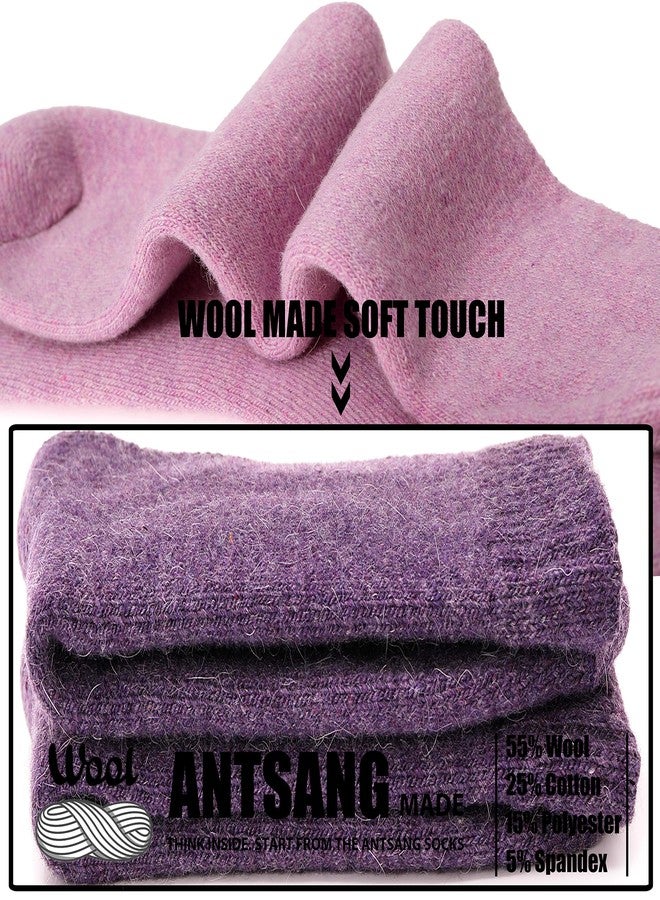 ANTSANG Merino Wool Socks for Women Hiking Thermal Warm Thick Winter Boot Comfy Crew Cozy Cabin Heavy Work Snow Soft Ladies Socks 5 Pairs Christmas Stocking Stuffer White Elephant Gifts(Solid Color A) - Image 3