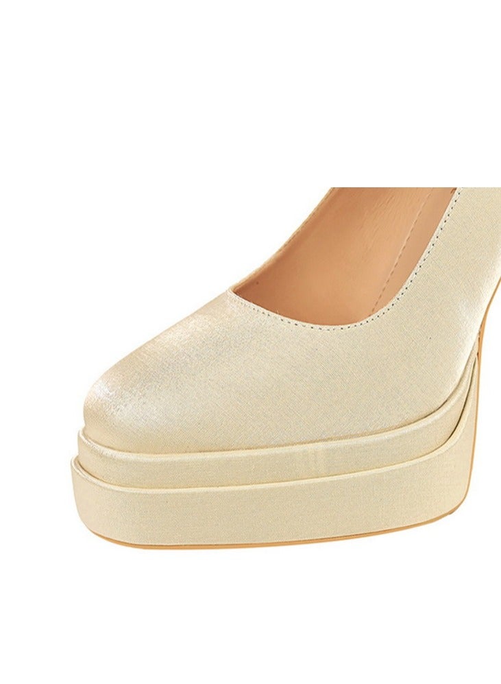 بيج تري منصة المرأة الكعب العالي السمك جولة إصبع القدم المغلق مع مضخات حزام الكاحل الشمبانيا 11.5CM - Image 4