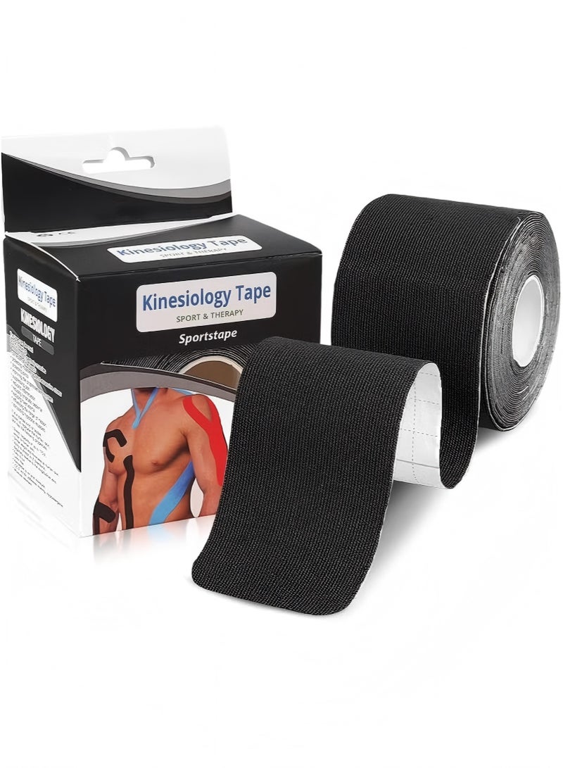 YIQUAN Kinesiology Tape, 1 Roll 5m Breathable Cotton Sports Tape for Ankle, Knee Pain, Elbow and Shoulder Muscles, (Black)  - Image 1