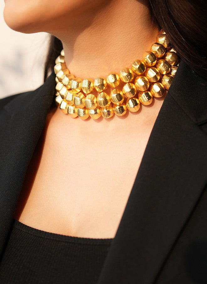 Binnis Wardrobe Gold Plated Anti Tarnish Beaded Necklace & Earrings - Image 2