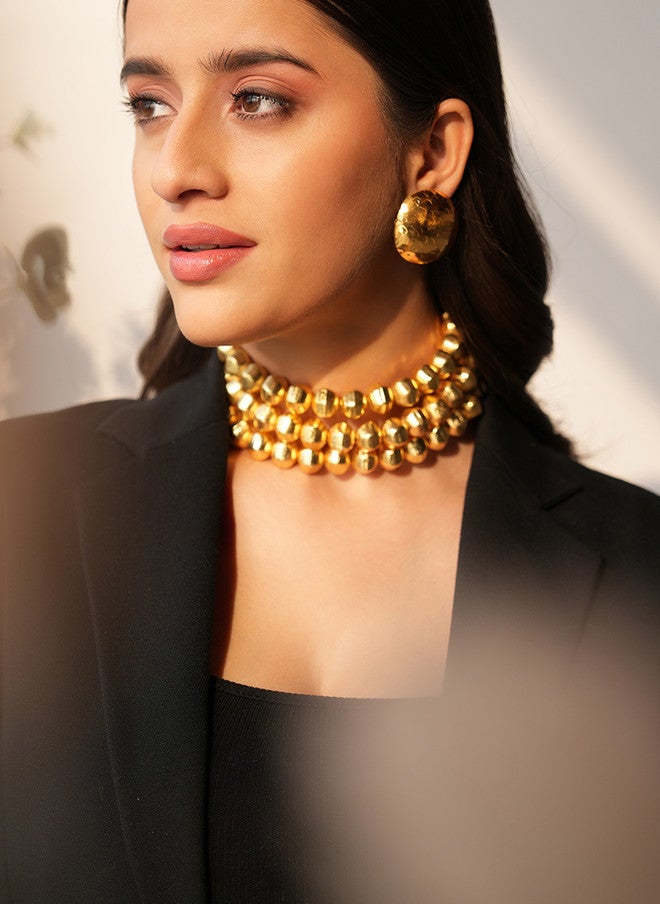 Binnis Wardrobe Gold Plated Anti Tarnish Beaded Necklace & Earrings - Image 1