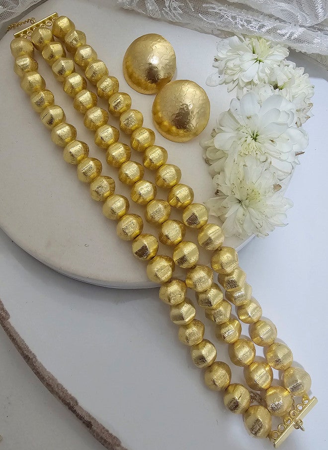 Binnis Wardrobe Gold Plated Anti Tarnish Beaded Necklace & Earrings - Image 3