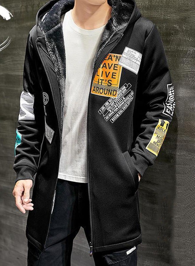 NIBEMINENT Autumn and Winter Mid-length Fleece Windbreaker Jacket Men's Plus Size Hooded Top  - Image 2