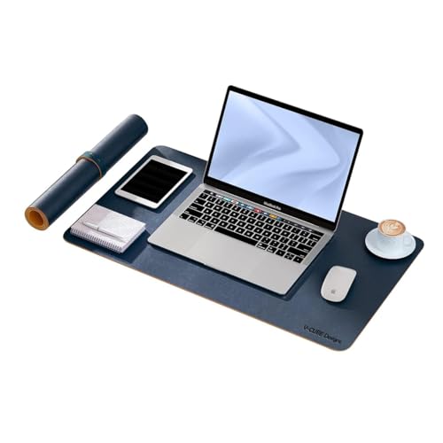 V-CUBE Designs Premium Vegan Leather Dual Color Desk Mat 60X35cm 1.8mm Thick| Laptop Mat/Extended Large Mouse Pad, Reversible Deskspread |High Tear/Peel Strength|Anti-Slip,Splash-Proof| Blue&Yellow - Image 1