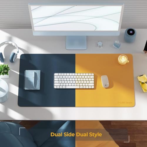 V-CUBE Designs Premium Vegan Leather Dual Color Desk Mat 60X35cm 1.8mm Thick| Laptop Mat/Extended Large Mouse Pad, Reversible Deskspread |High Tear/Peel Strength|Anti-Slip,Splash-Proof| Blue&Yellow - Image 2