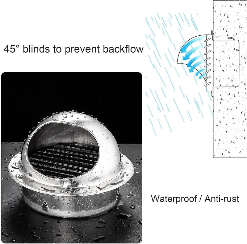 Round Stainless Steel Wall Vent Grille? Exhaust Grille 3"/4.5"/6.1"/9.2"/11.4" Mesh Shutter Vent to Prevent Facing Winds and Rain, Tap - Image 2