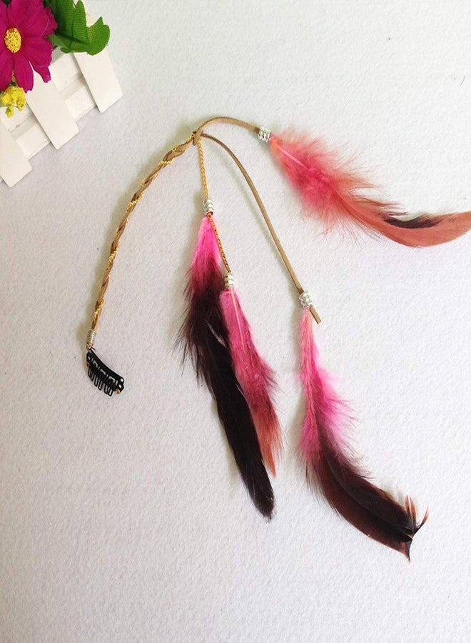 CBLUO Feather Headband Hippie Indian Boho Hair Hoop Tassel Bohemian Headdress Headwear Headpiece Women Girls Kids Crown Hairband Hair Bands Party Decoration Cosplay Costume Handmade Hair Accessories 6 Pack - Image 3