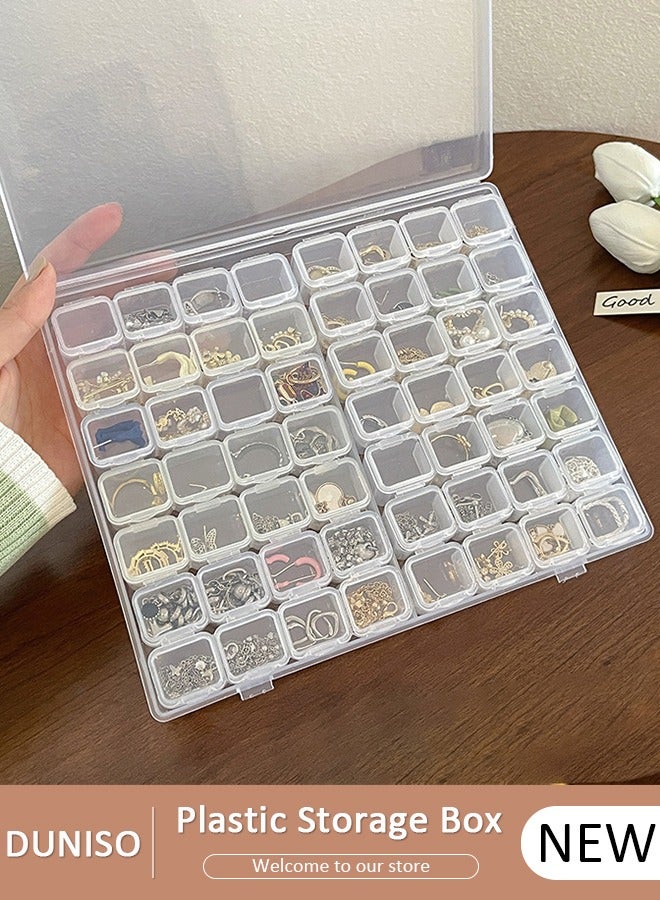 DUNISO 56-Grid Clear Plastic Stackable Storage Box Container with Adjustable Dividers, Plastic Nail Art Accessories Rhinestone Storage Box,Stackable Organiser for Beads, Crafts, Jewellery - Image 1