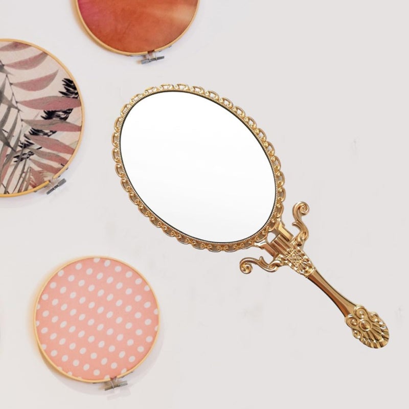 Vintage Handheld Makeup Mirror Retro Portable Cosmetic Mirror with Handle for Travel and Vanity Use - Image 5