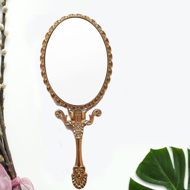Vintage Handheld Makeup Mirror Retro Portable Cosmetic Mirror with Handle for Travel and Vanity Use - Image 3