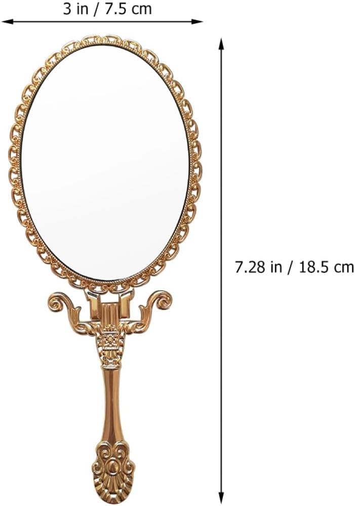Vintage Handheld Makeup Mirror Retro Portable Cosmetic Mirror with Handle for Travel and Vanity Use - Image 1