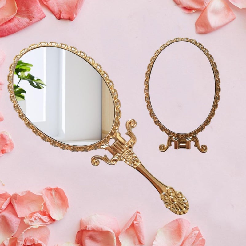 Vintage Handheld Makeup Mirror Retro Portable Cosmetic Mirror with Handle for Travel and Vanity Use - Image 4