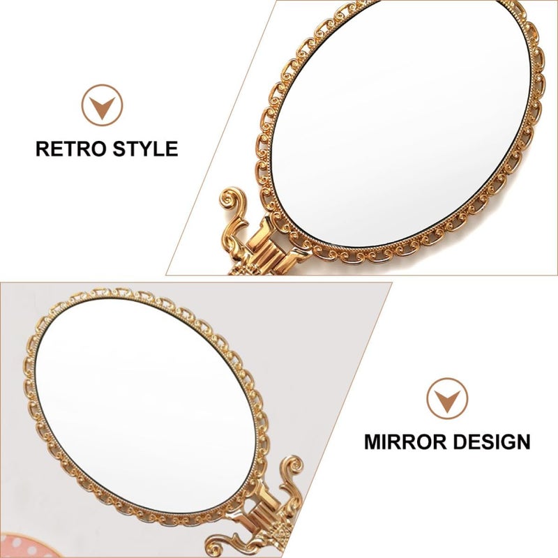 Vintage Handheld Makeup Mirror Retro Portable Cosmetic Mirror with Handle for Travel and Vanity Use - Image 2