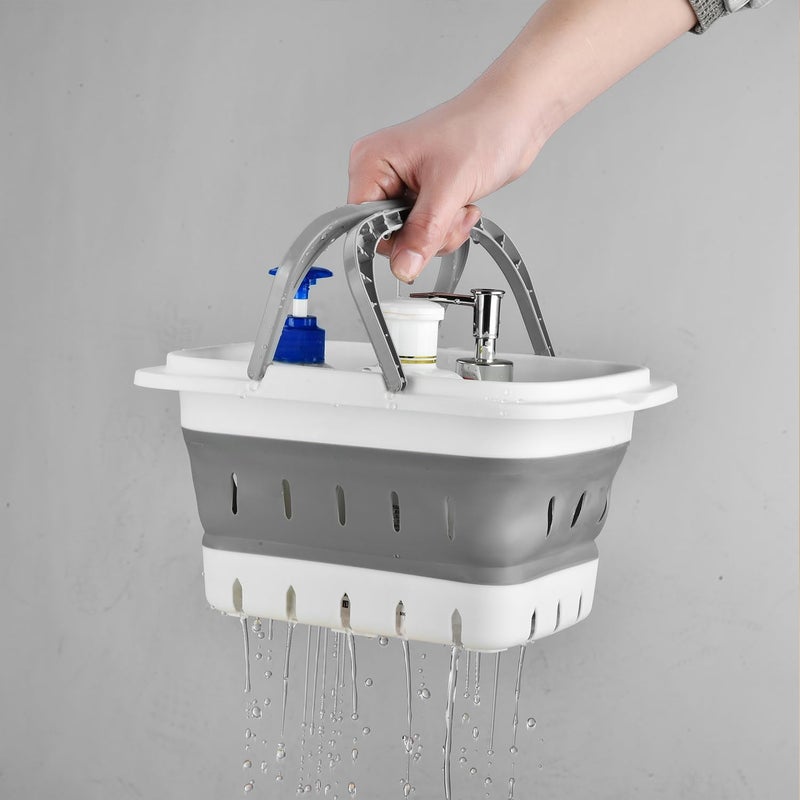 Haundry Portable Shower Caddy Basket, Foldable Caddy Basket with Handles, Collapsible Storage Organizer for Bathroom, Kitchen, College Dorm,Gym (Grey) - Image 5