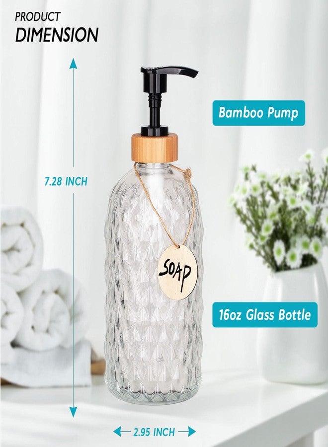 Onsogi 16 Oz Diamond Pattern Glass Soap Dispenser with Bamboo Pump for Bathroom Kitchen, Hand Soap, Lotion Glass Liquid Dispenser, 1 Pack Clear - Image 3