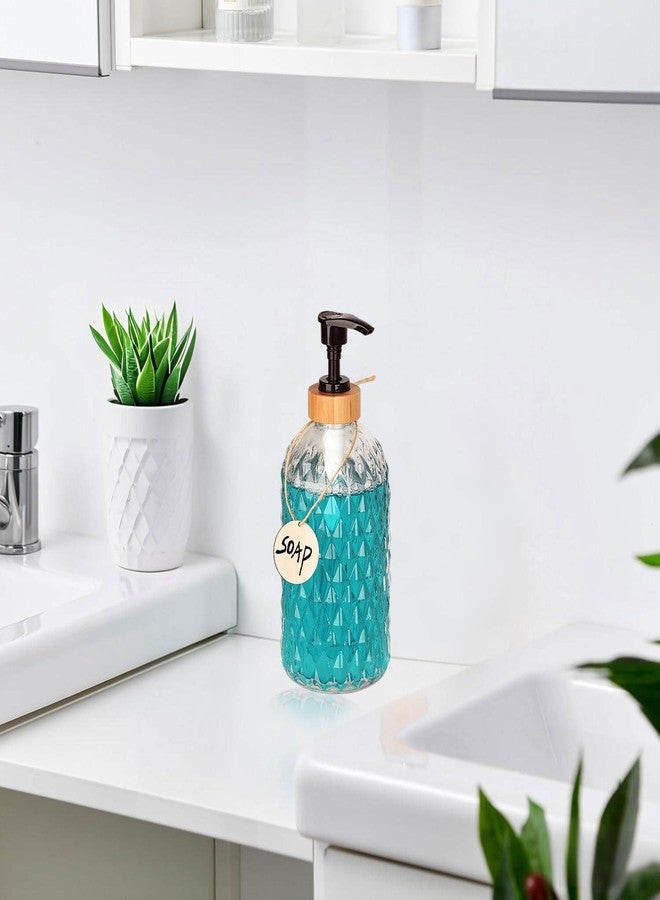 Onsogi 16 Oz Diamond Pattern Glass Soap Dispenser with Bamboo Pump for Bathroom Kitchen, Hand Soap, Lotion Glass Liquid Dispenser, 1 Pack Clear - Image 4