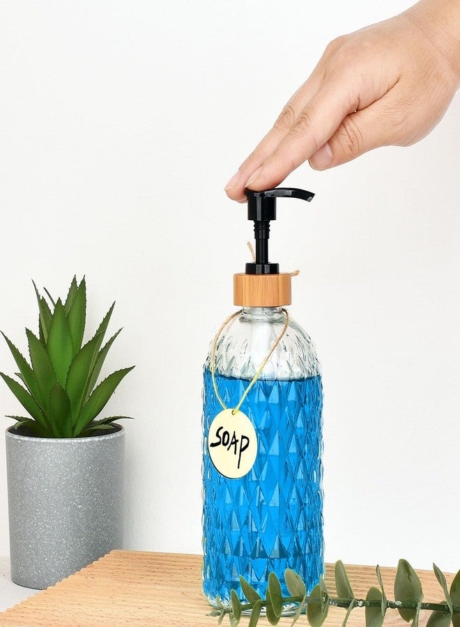 Onsogi 16 Oz Diamond Pattern Glass Soap Dispenser with Bamboo Pump for Bathroom Kitchen, Hand Soap, Lotion Glass Liquid Dispenser, 1 Pack Clear - Image 5