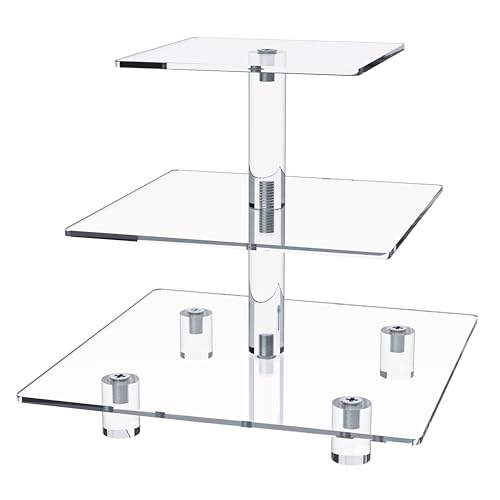 Jusalpha® 3 Tier Strong Acrylic Square Cupcake Stand, Dessert Display Tower (Clear, 1) - Image 1