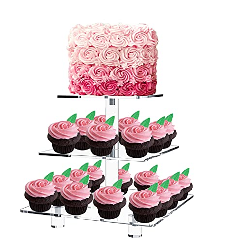 Jusalpha® 3 Tier Strong Acrylic Square Cupcake Stand, Dessert Display Tower (Clear, 1) - Image 2