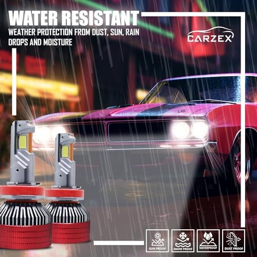 Carzex 300W كريستال آي لمبات المصابيح الأمامية LED H8/H11 | 20,000LM سطوع 6500K أبيض بارد | شريحة LED CSP عالية الطاقة لمبات ضباب | ضمان 1 سنة | 2 قطعة, A10s أحمر - Image 4
