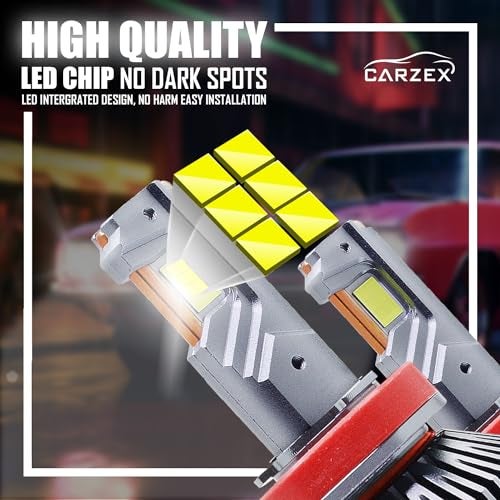 Carzex 300W كريستال آي لمبات المصابيح الأمامية LED H8/H11 | 20,000LM سطوع 6500K أبيض بارد | شريحة LED CSP عالية الطاقة لمبات ضباب | ضمان 1 سنة | 2 قطعة, A10s أحمر - Image 3