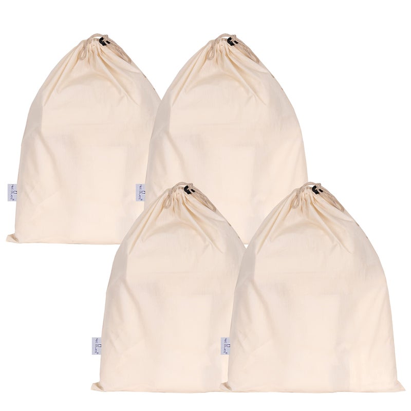 Hell Blues Linen Storage Bags with Drawstrings 16x19 Multipurpose - Canvas Fabric Bread Bags - Reusable Muslin - Produce - Natural Potato Onion Storage Bags - Cloth Shoe Bags (4 Pack) - Image 1