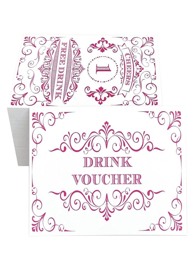 RXBC2011 100 Free Drink Tickets Coupons for a Free Drink Wedding Work Event Party Bar Fundraiser White Hot Pink - Image 1