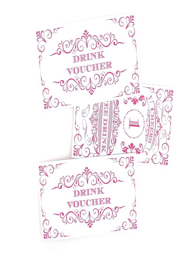RXBC2011 100 Free Drink Tickets Coupons for a Free Drink Wedding Work Event Party Bar Fundraiser White Hot Pink - Image 5