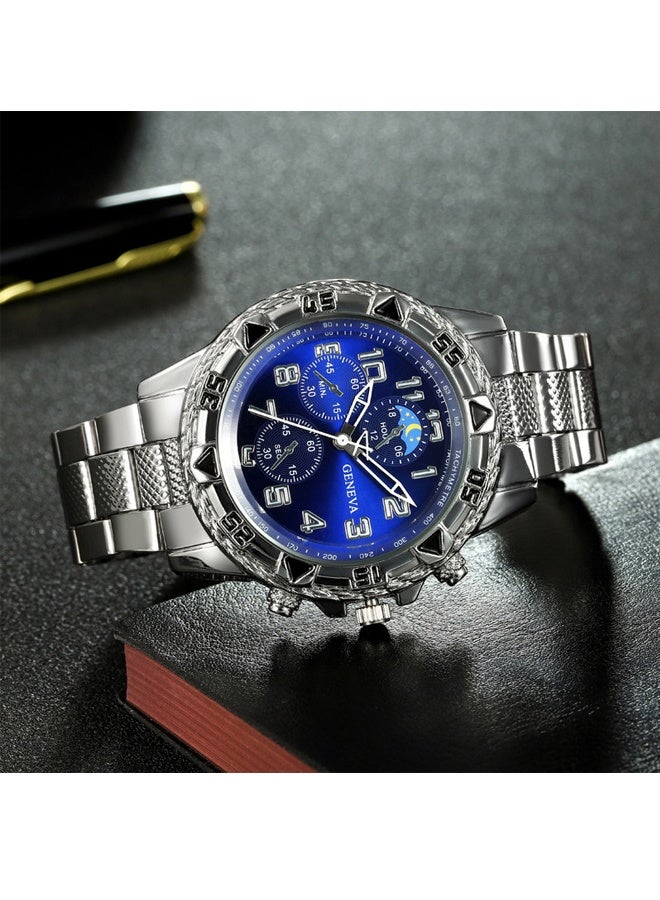 NIBEMINENT 4pcs Fashion Men's Round Quartz Watch Set, Alloy Strap, Bracelet, Ring, Necklace for Men, Perfect Accessories for Business and Casuality, Ideal Gift Set for Friends and Family - Image 3