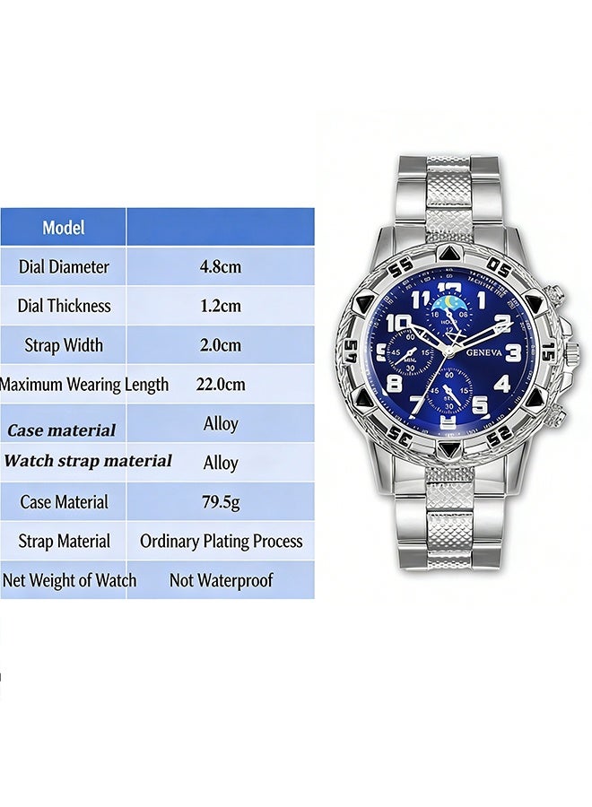 NIBEMINENT 4pcs Fashion Men's Round Quartz Watch Set, Alloy Strap, Bracelet, Ring, Necklace for Men, Perfect Accessories for Business and Casuality, Ideal Gift Set for Friends and Family - Image 5