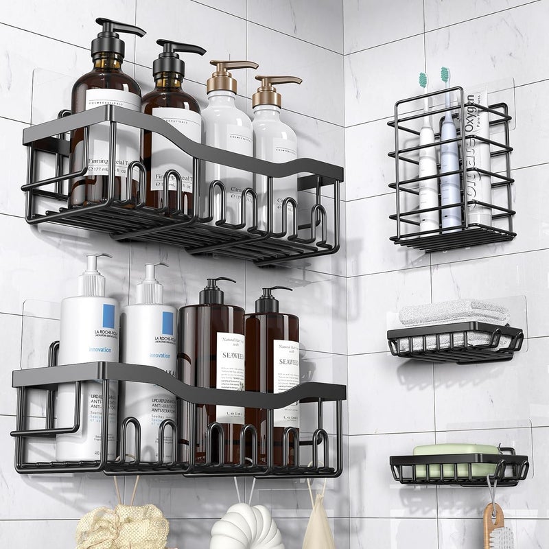 VHG 5 Pack Shower Caddy, Shower Shelves, No Drilling Adhesive Bathroom Organizer,Rustproof Stainless Steel Shower Organizer, Wall Mounted,Large Capacity,Organizer Rack for Bathroom Kitchen. - Image 1