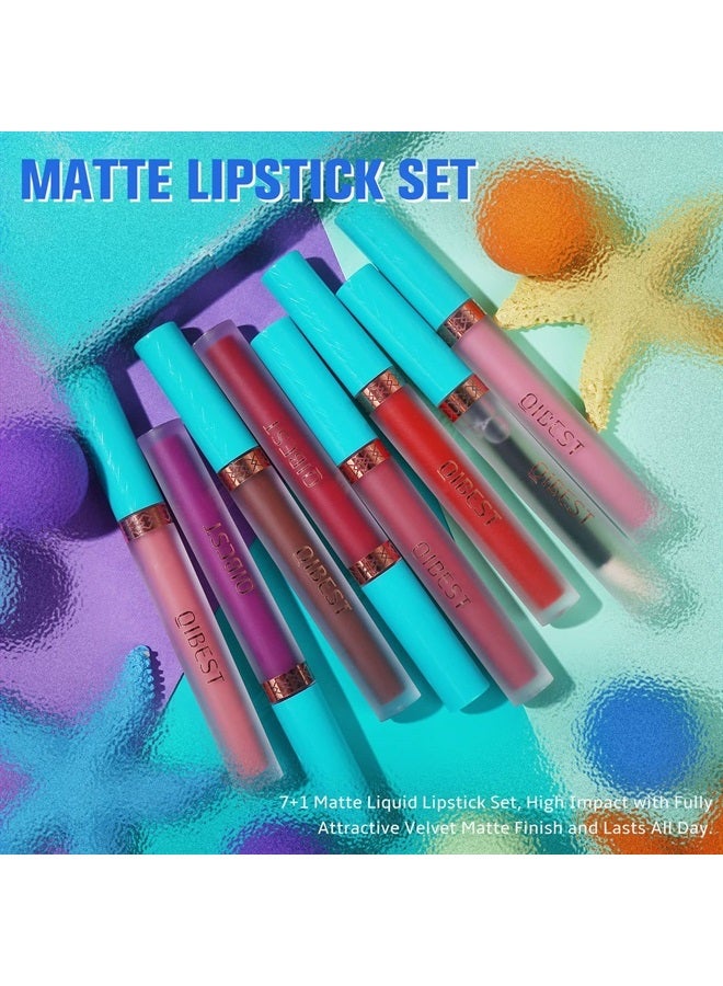 QiBest 7 Matte Liquid Lipstick with 1 Lip Plumber Gloss Makeup Set Long Lasting High Pigmented Velvety Waterproof Nude Lipgloss Kit Make Up Gift Sets for Women Girls - Image 3