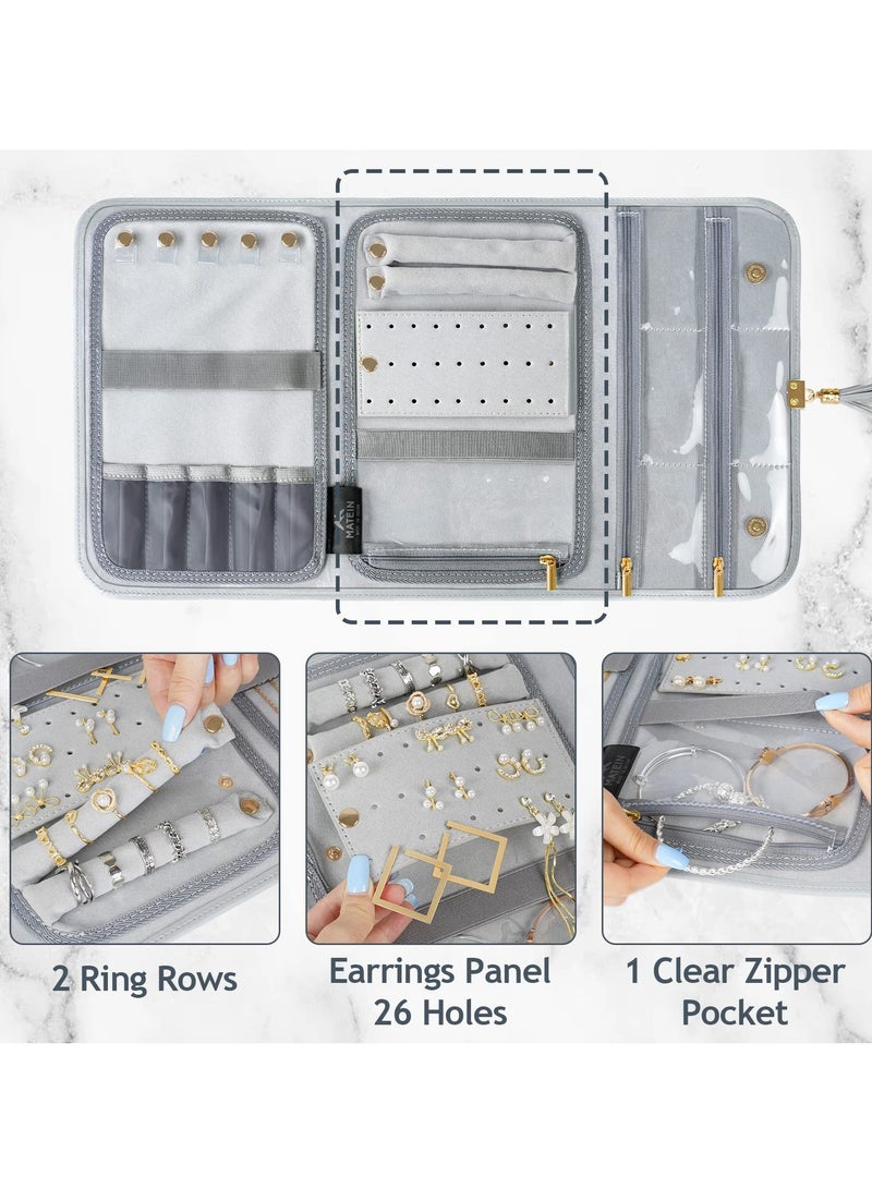 SOLARAE Portable Jewelry Organizer, Travel Jewelry Storage Case for Women Jewelry Pouch Tangle Free Jewelry Storage Roll Bag with Waterproof & Lightweight for Necklaces/Rings/Earrings/Bracelets (Grey) - Image 4