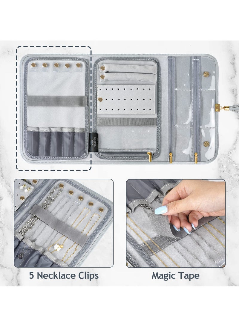 SOLARAE Portable Jewelry Organizer, Travel Jewelry Storage Case for Women Jewelry Pouch Tangle Free Jewelry Storage Roll Bag with Waterproof & Lightweight for Necklaces/Rings/Earrings/Bracelets (Grey) - Image 3